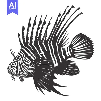 Black and White Illustration of a Lionfish