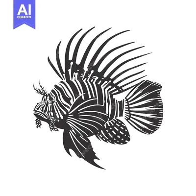 Black and White Illustration of a Lionfish with Spines