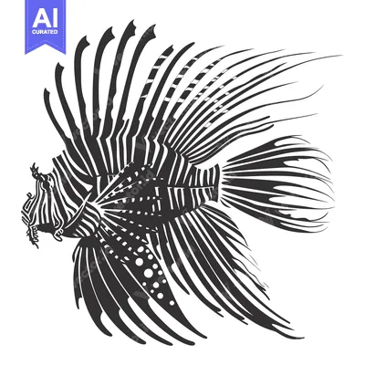Black and White Line Art Illustration of a Lionfish