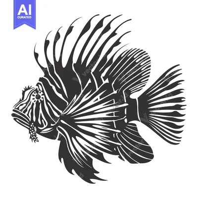 Black and White Silhouette of a Lionfish with Spines