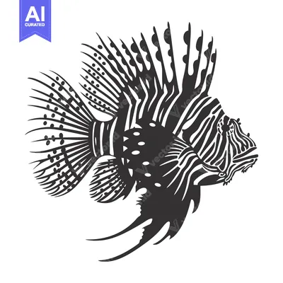 Aset premium populer: Black and White Silhouette of a Lionfish with Spines and Stripes