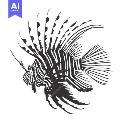 Aset premium populer: Black and White Illustration of a Lionfish with Spines