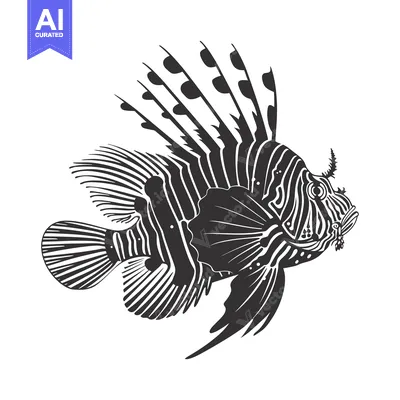 Black and White Silhouette of a Lionfish
