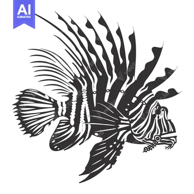 Premium design asset: Black and White Illustration of a Lionfish