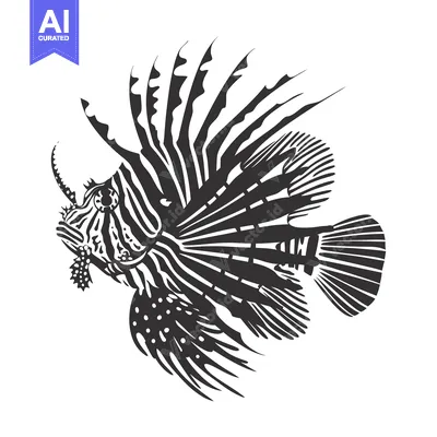 Popular premium asset: Black and White Illustration of a Lionfish with Spines and Stripes