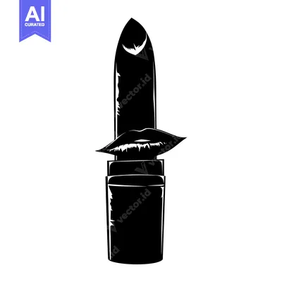 Black and White Illustration of a Lipstick with Lips