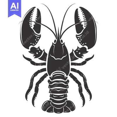 Premium design asset: Black and White Silhouette of a Lobster with Claws Raised