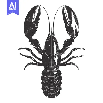 Premium design asset: A black and white illustration of a lobster from a top-down perspectiv