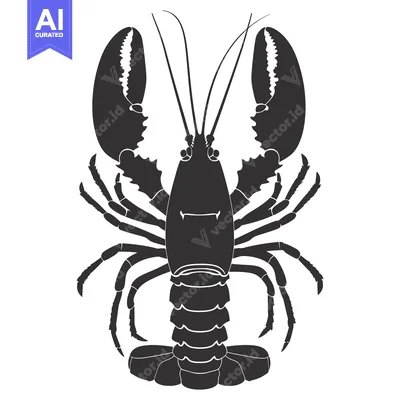 Aset desain premium: Black and white silhouette of a lobster