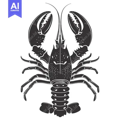 Black and White Silhouette of a Lobster with Claws Up