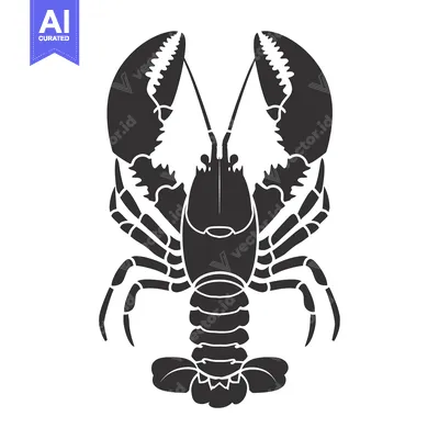Premium design asset: Black and white silhouette of a lobster with its claws raised
