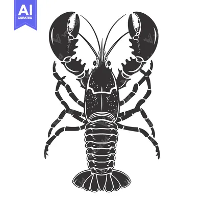 Aset premium populer: Black and White Silhouette of a Lobster with Claws Raised