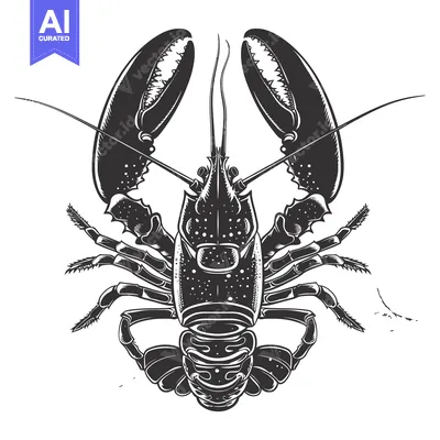 Premium design asset: Black and White Illustration of a Lobster with Claws Extended