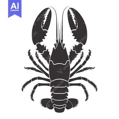 Aset desain premium: Black and White Silhouette of a Lobster with Claws Up