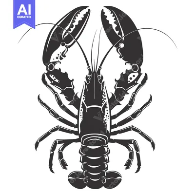 Aset desain premium: Black and White Silhouette of a Lobster with Claws Extended
