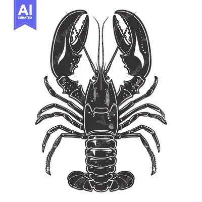 Aset desain premium: Black and White Illustration of a Lobster with Claws Raised