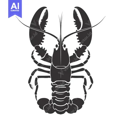 Aset desain premium: Black and White Silhouette of a Lobster with Claws Outstretched