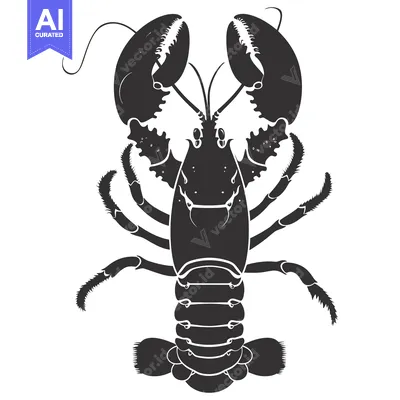 Aset desain premium: Black and White Silhouette of a Lobster with Claws