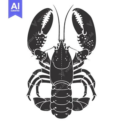 Aset desain premium: Black and White Silhouette of a Lobster with Claws Up