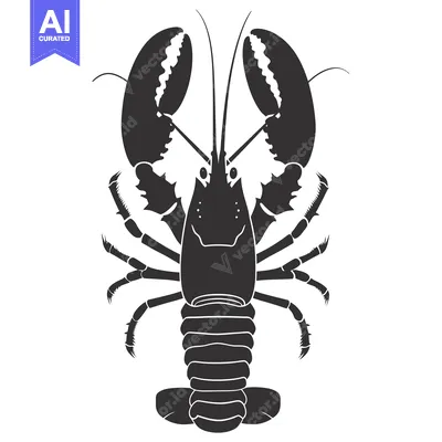 Black and White Silhouette of a Lobster with Claws and Tail