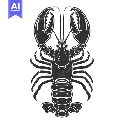 Aset desain premium: Black and White Silhouette of a Lobster with Claws Raised