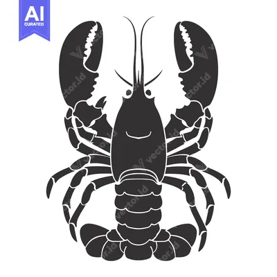 Premium design asset: Black and White Silhouette of a Lobster with Claws Raised
