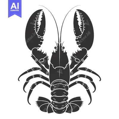 Premium design asset: Black and White Silhouette of a Lobster with Claws Up