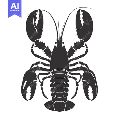 Aset desain premium: Black and White Silhouette of a Lobster with Claws