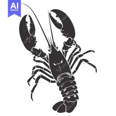 Popular premium asset: Black and white silhouette of a lobster with its claws raised