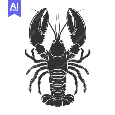 Black and White Silhouette of a Lobster with Claws Extended