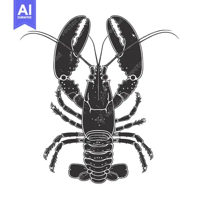 Black and White Illustration of a Lobster Viewed from Above