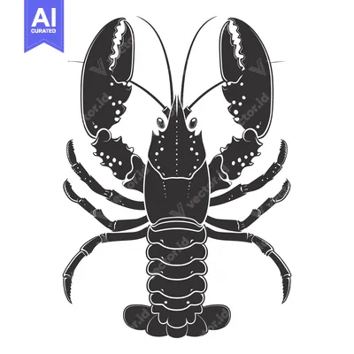 Premium design asset: Black and White Silhouette of a Lobster with Claws Raised