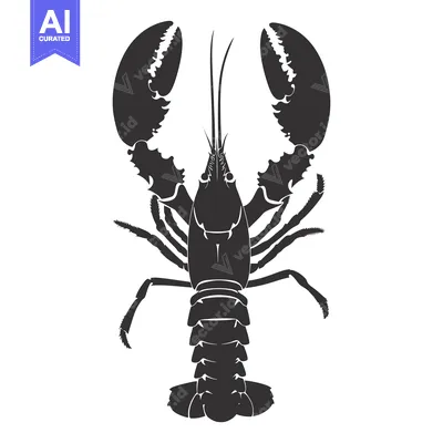 Aset desain premium: A Black and White Silhouette of a Lobster with Claws Outstretched