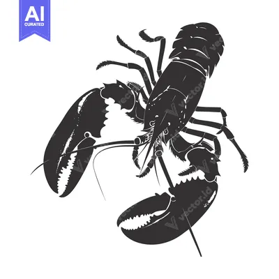 Premium design asset: Black and White Silhouette of a Lobster with Claws