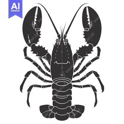 Premium design asset: Black and White Silhouette of a Lobster with Claws Up