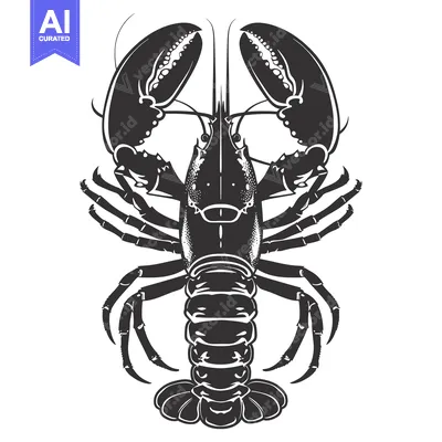 Popular premium asset: Black and White Illustration of a Lobster with Claws Up