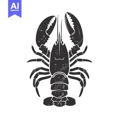 Aset premium populer: Black and White Silhouette of a Lobster with Claws Raised