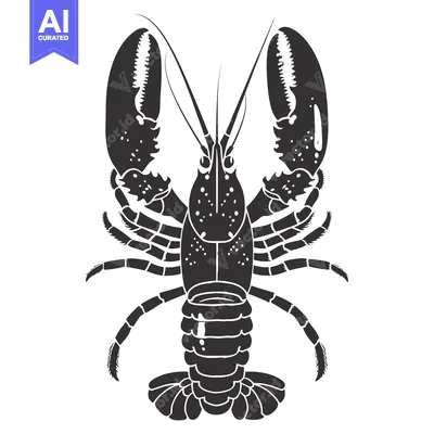 Aset desain premium: Black and white silhouette of a lobster with its claws raised