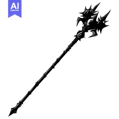 Aset premium populer: A black silhouette of a spiked staff weapon