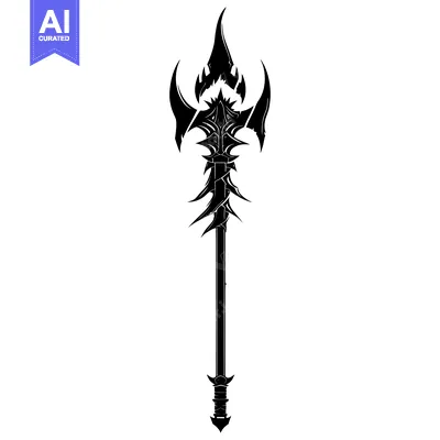 Aset desain premium: A Black and White Illustration of a Fantasy Weapon