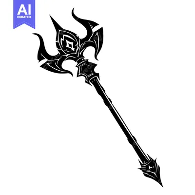 Aset desain premium: Ornate Black and White Silhouette of a Fantasy Staff