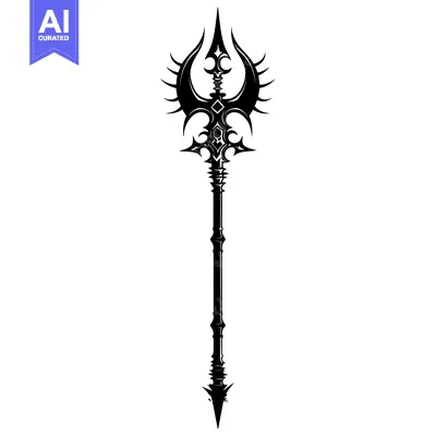 Aset desain premium: A Black and White Illustration of an Ornate Spear