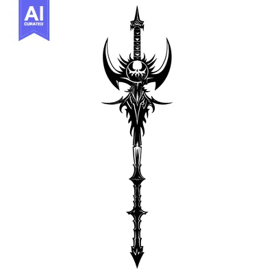 Premium design asset: Black and White Tribal Design of a Sword with a Skull
