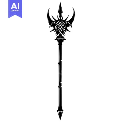 Aset premium populer: Ornate Black and White Spear with Geometric Design