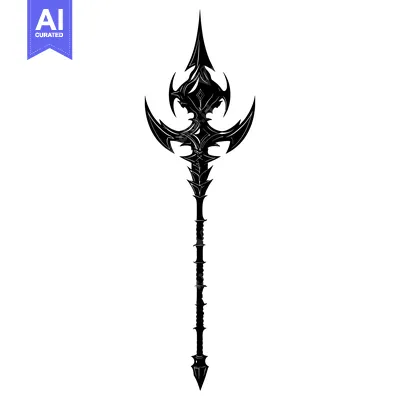 Aset premium populer: Black and White Illustration of a Fantasy Spear Weapon