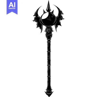 Black and White Illustration of a Fantasy Staff with Ornate Design