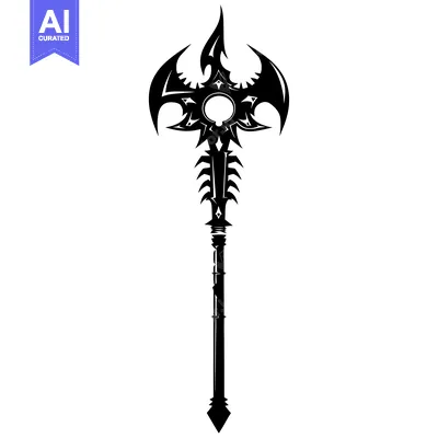 Aset desain premium: Stylized Black and White Image of a Spiked Weapon