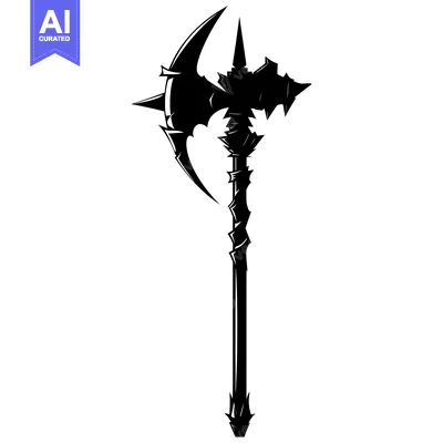 Aset desain premium: Spiked and Ornate Medieval Axe in Silhouette