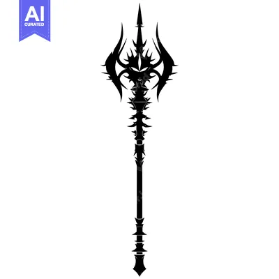 Premium design asset: Black and White Silhouette of a Spiked Staff Weapon