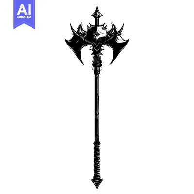 Aset premium populer: A Black and White Illustration of a Spiked, Double-Headed Axe